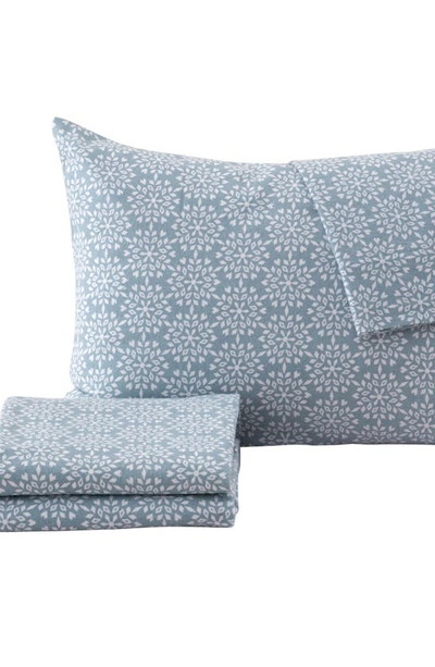 Woven & Weft Turkish Cotton Windowpane Printed Flannel Sheet Set In Snowflake - Mosaic Blue
