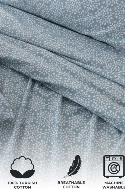 Woven & Weft Turkish Cotton Windowpane Printed Flannel Sheet Set In Snowflake - Mosaic Blue