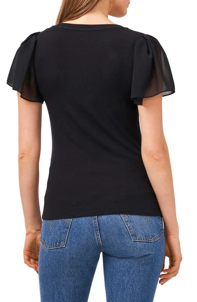 Shop 1.state Flutter Sleeve Rib Knit T-shirt In Rich Black