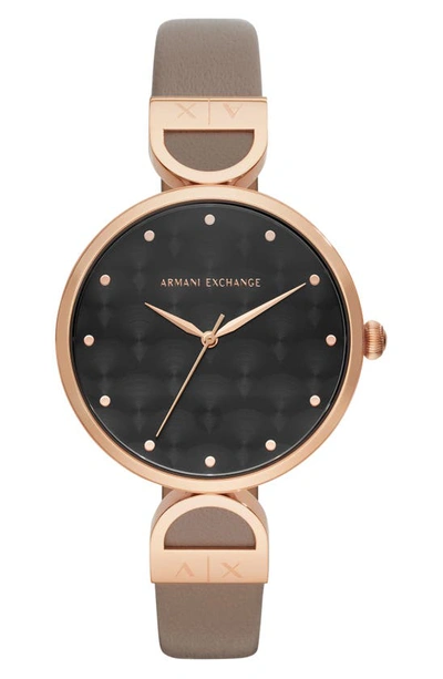 Shop Ax Armani Exchange 3-hand Leather Strap Watch, 38mm In Rose Gold