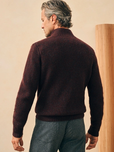 Shop Faherty Cashmere Wool Quarter Button Sweater In Maroon Rock Marl