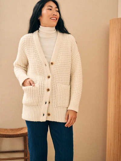 Shop Faherty Frost Waffle Cardigan In Cream