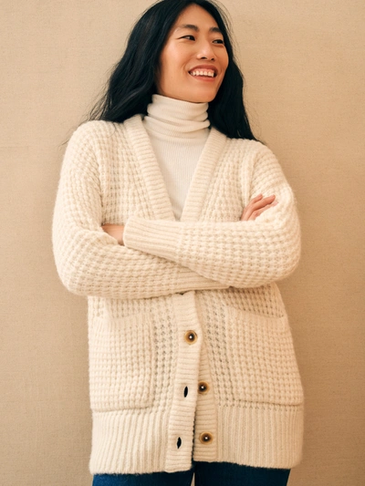 Shop Faherty Frost Waffle Cardigan In Cream