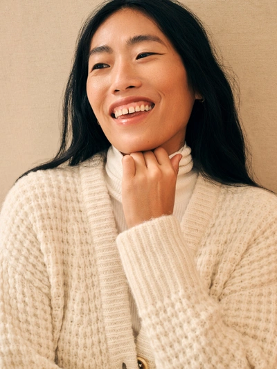 Faherty Frost Waffle Cardigan In Cream