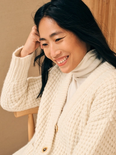 Shop Faherty Frost Waffle Cardigan In Cream