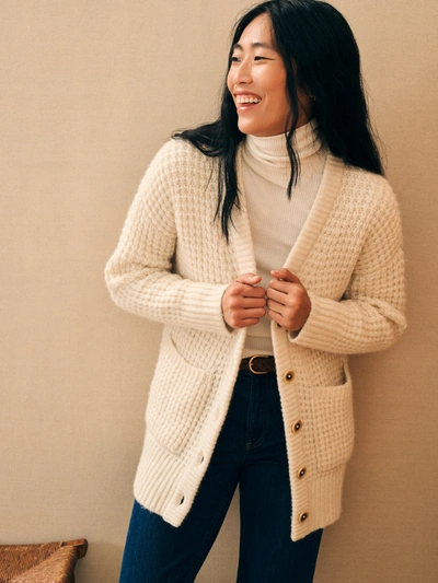 Shop Faherty Frost Waffle Cardigan In Cream