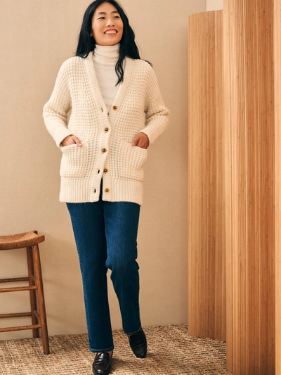 Faherty Frost Waffle Cardigan In Cream