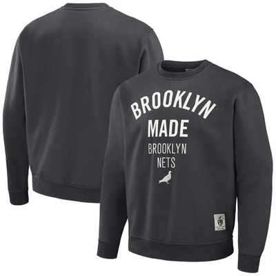 Shop Staple Nba X  Anthracite Brooklyn Nets Plush Pullover Sweatshirt