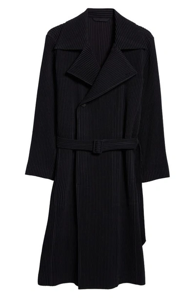 Shop Issey Miyake Pleated Double Breasted Coat In 15-black