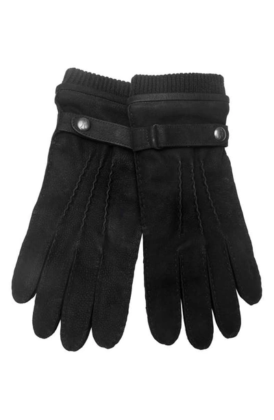 Shop Allsaints Handstitched Leather Gloves In Black/ Matte Black