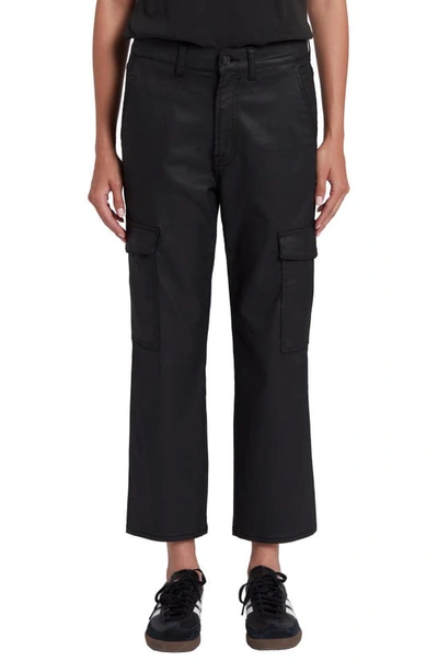 Shop 7 For All Mankind Logan Coated High Waist Ankle Straight Leg Cargo Pants In Coated Blk