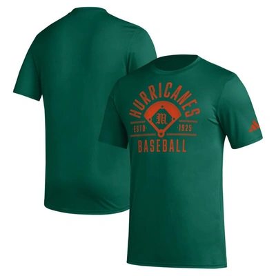 Shop Adidas Originals Adidas  Green Miami Hurricanes Exit Velocity Baseball Pregame Aeroready T-shirt