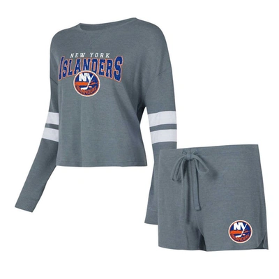 Concepts Sport Women's  Gray Distressed New York Islanders Meadow Long Sleeve T-shirt And Shorts Slee In Gray
