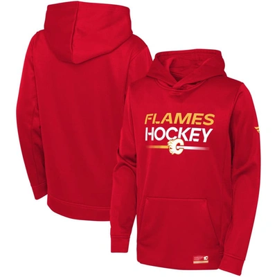 Shop Fanatics Youth  Branded Red Calgary Flames Authentic Pro Pullover Hoodie