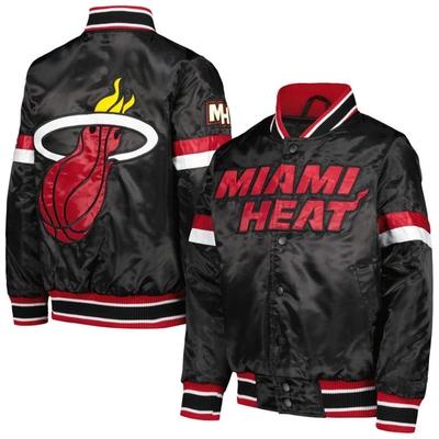 Shop Starter Youth  Black Miami Heat Home Game Varsity Satin Full-snap Jacket