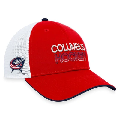 Shop Fanatics Branded  Red Columbus Blue Jackets Authentic Pro Rink Trucker Adjustable Hat