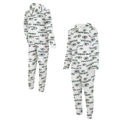 Shop Concepts Sport White Green Bay Packers Allover Print Docket Union Full-zip Hooded Pajama Suit