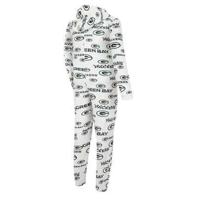Shop Concepts Sport White Green Bay Packers Allover Print Docket Union Full-zip Hooded Pajama Suit