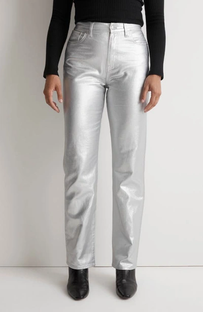 Shop Madewell The '90s Straight Jeans In Iridescent Silver Foil