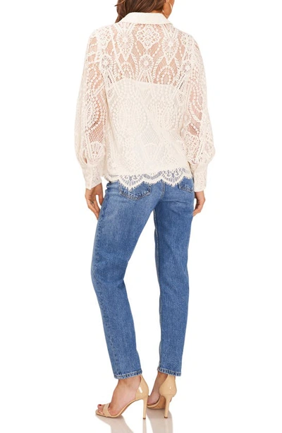 Shop Vince Camuto Embroidered Lace Button-up Blouse In New Ivory