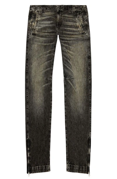 Shop Diesel D-gene Zip Cuff Straight Leg Jeans In Black