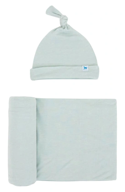 Shop Little Unicorn Stretch Knit Hat & Swaddle Set In Sage