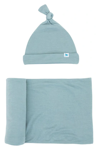 Little Unicorn Stretch Knit Hat & Swaddle Set In Blue
