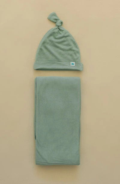 Little Unicorn Stretch Knit Hat & Swaddle Set In Blue
