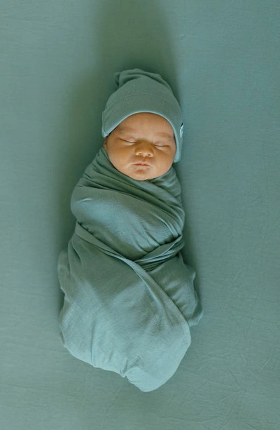Little Unicorn Stretch Knit Hat & Swaddle Set In Blue