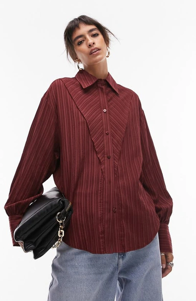 Shop Topshop Textured Panel Shirt In Red