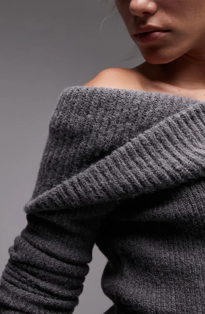 Shop Topshop Chunky Off The Shoulder Sweater In Charcoal