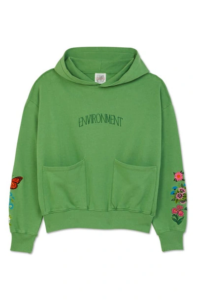 Shop The Rad Black Kids Environment Emboidered Cotton Graphic Sweatshirt In Green