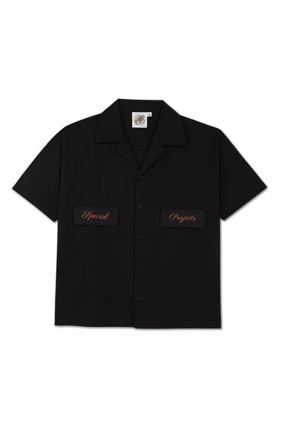 Shop The Rad Black Embroidered Short Sleeve Cotton Camp Shirt In Black