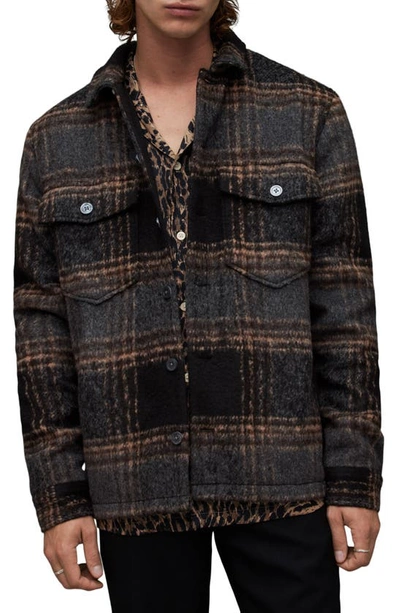 Shop Allsaints Fornax Brushed Plaid Jacket In Charcoal Grey