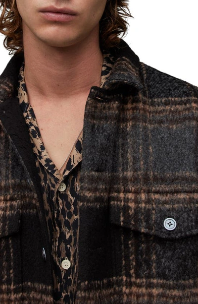 Shop Allsaints Fornax Brushed Plaid Jacket In Charcoal Grey