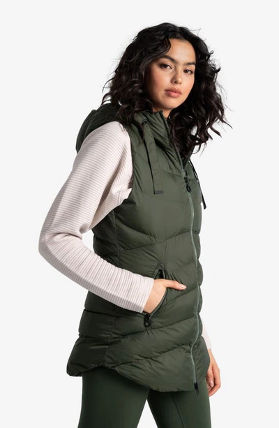 Shop Lole Transition Water Repellent Hooded Quilted Vest In Kombu