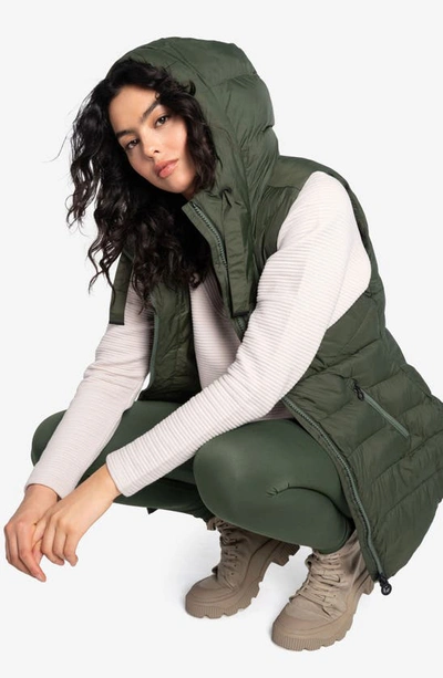 Shop Lole Transition Water Repellent Hooded Quilted Vest In Kombu