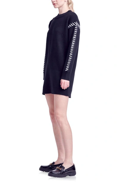 Shop English Factory Whipstitch Long Sleeve Sweater Minidress In Black/ Ivory