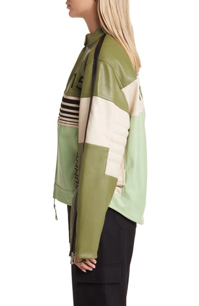 Shop House Of Sunny The Racer Colorblock Faux Leather Jacket In Moss