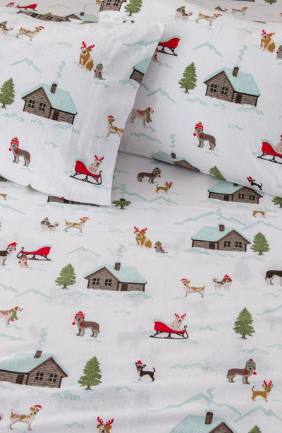 Woven & Weft Holiday Print Turkish Cotton Sheet Set In Pups With Hats