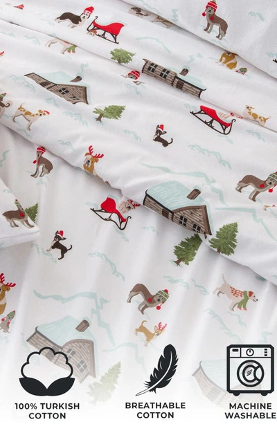 Woven & Weft Holiday Print Turkish Cotton Sheet Set In Pups With Hats