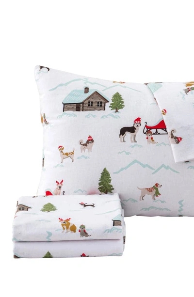 Woven & Weft Holiday Print Turkish Cotton Sheet Set In Pups With Hats