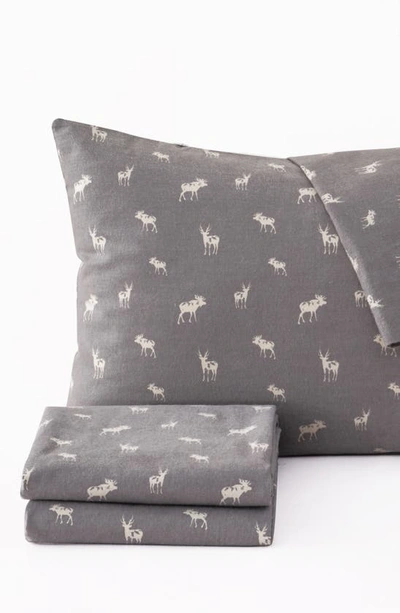 Woven & Weft Turkish Cotton Holiday Print Sheet Set In Grey Moose