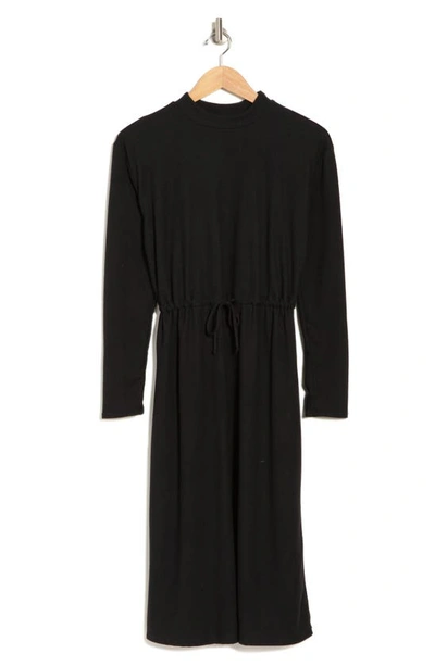 Shop Go Couture Long Sleeve Drawstring Waist Dress In Black