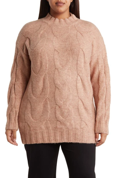 Shop Renee C Cable Stitch Crewneck Sweater In Camel