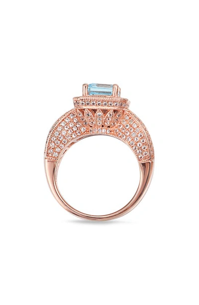 Suzy Levian Sterling Silver 5.25 Tcw Blue Topaz Ring In Rose Gold/ Blue