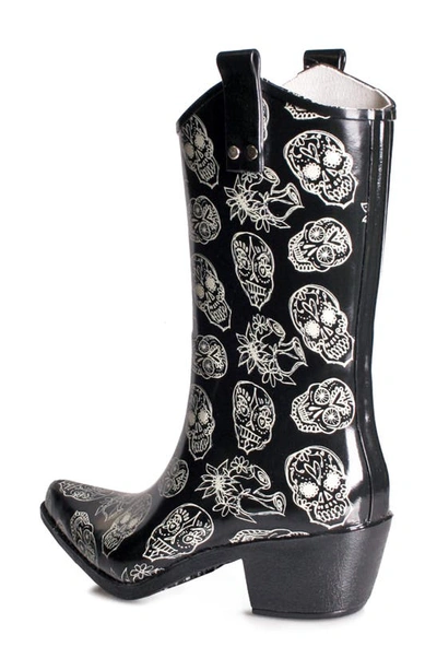 Nomad Yippy Cowboy Waterproof Rain Boot In Black/ White Skulls