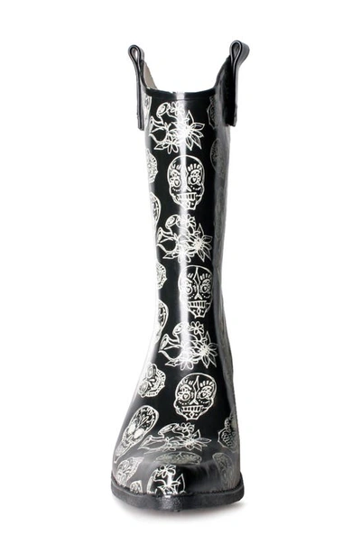 Nomad Yippy Cowboy Waterproof Rain Boot In Black/ White Skulls
