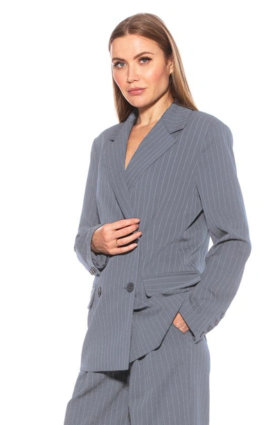 Alexia Admor Indigo Oversize Pinstripe Double Breasted Blazer In Grey Stripe