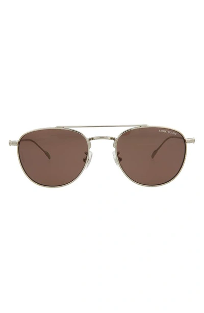 Shop Montblanc 53mm Pilot Sunglasses In Silver Silver Brown